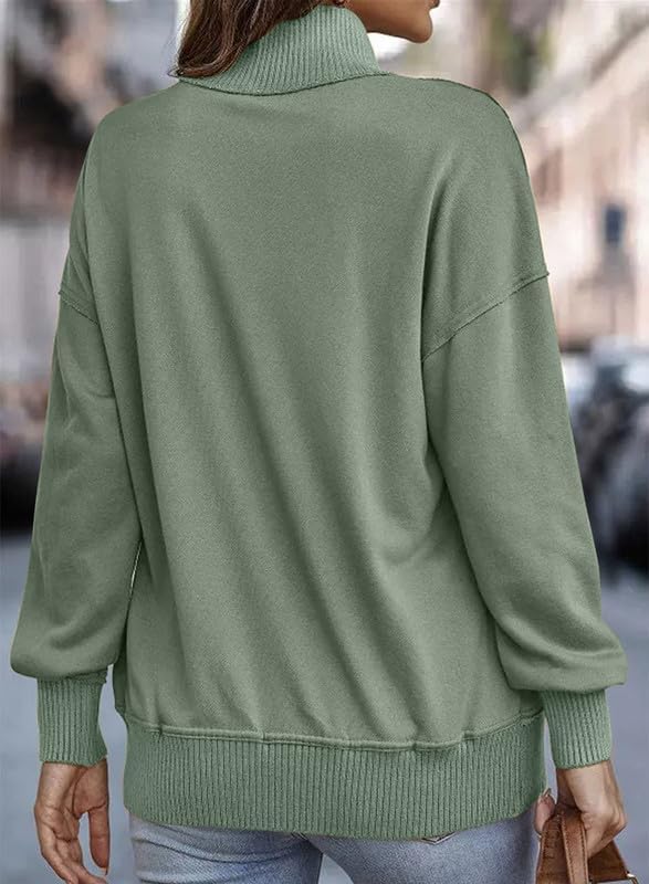 SHEWIN Women's Casual Long Sleeve Stand Neck Sweatshirt Lightweight Button Drawstring Pullover Tops