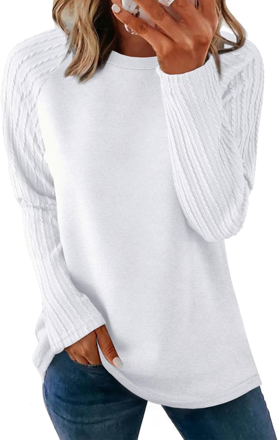 OFEEFAN Long Sleeve Shirts for Womens Fall Fashion 2025 Crewneck Oversized Sweatshirt Tunic Tops to Wear with Leggings