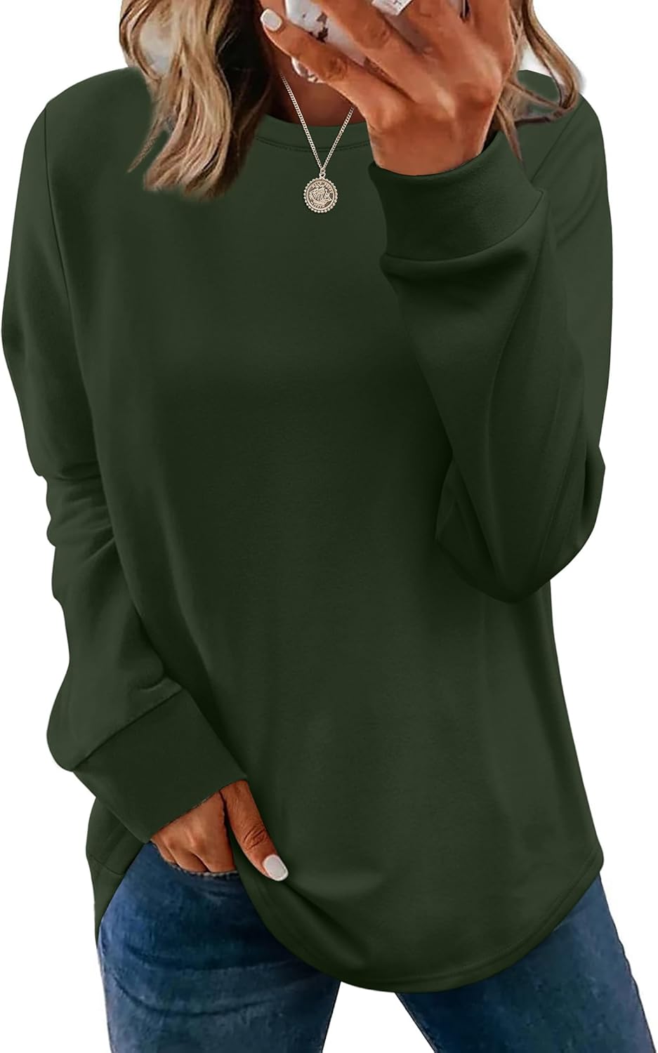 WIHOLL Sweatshirt for Women Crewneck Long Sleeve Shirts Curved Hem Lightweight Sweaters Fall Clothes 2025