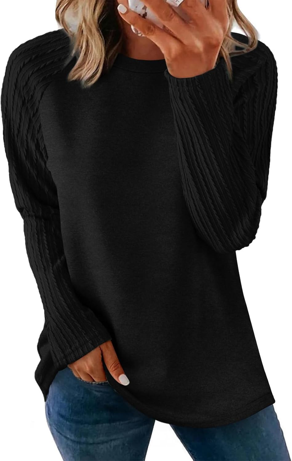 OFEEFAN Long Sleeve Shirts for Womens Fall Fashion 2025 Crewneck Oversized Sweatshirt Tunic Tops to Wear with Leggings