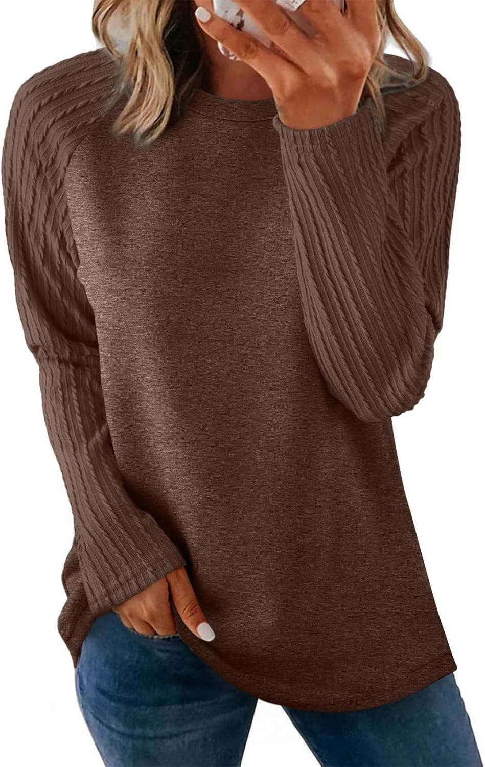 OFEEFAN Long Sleeve Shirts for Womens Fall Fashion 2025 Crewneck Oversized Sweatshirt Tunic Tops to Wear with Leggings