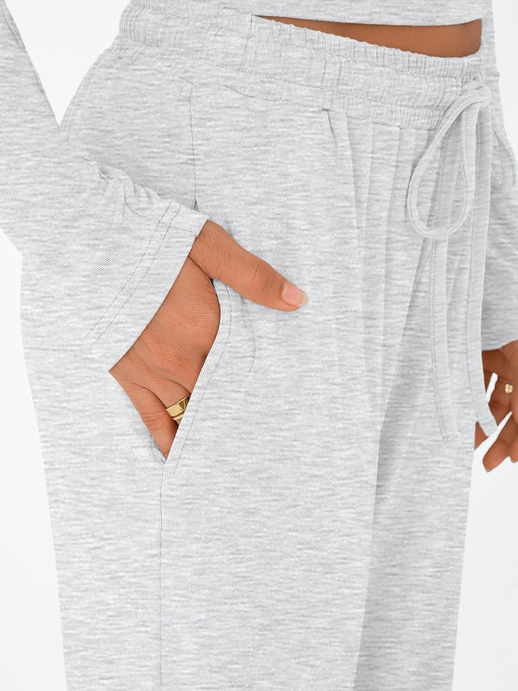 Trendy Queen Women's 2 Piece Matching Lounge Set Long Sleeve Side Ruching Top Wide Leg Drawstring Pants Set with Pockets