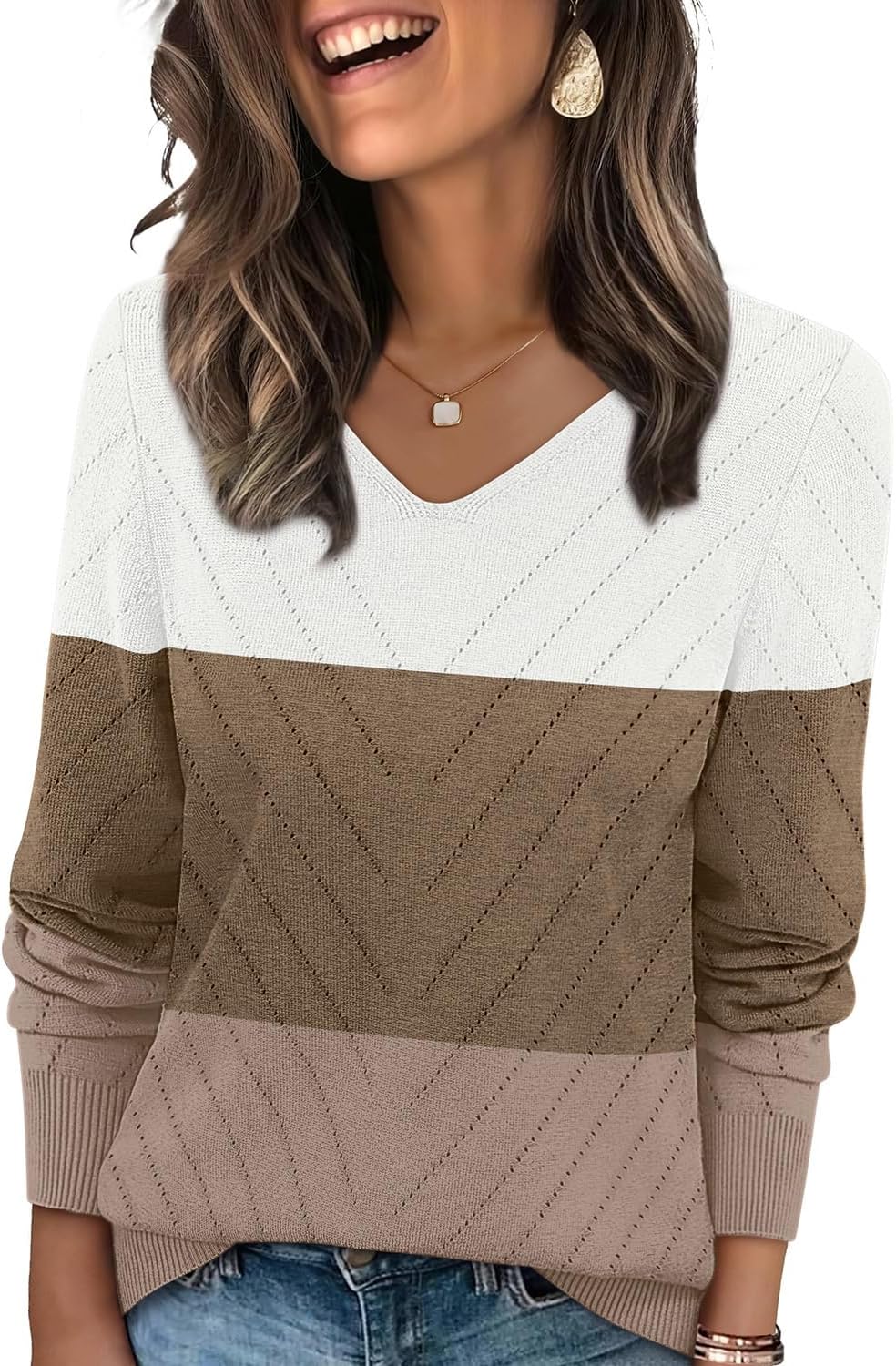 WIHOLL Sweaters for Women V Neck Casual Knit Long Sleeve Tops Lightweight Pullover Clothes Fall Fashion Outfits 2026