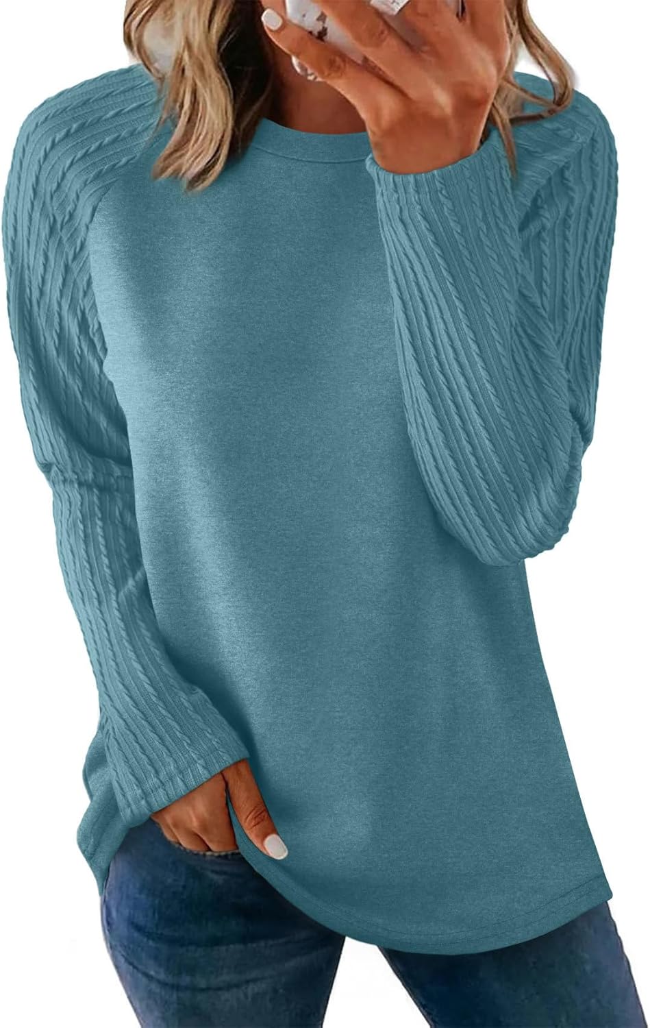 OFEEFAN Long Sleeve Shirts for Womens Fall Fashion 2025 Crewneck Oversized Sweatshirt Tunic Tops to Wear with Leggings