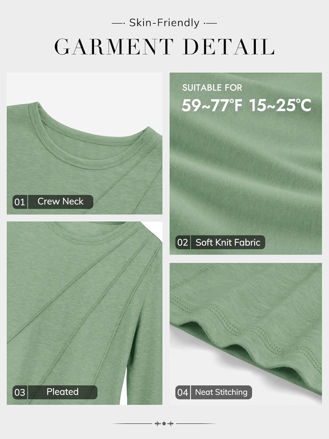 ATHMILE Womens Long Sleeve Shirts Pleated Crew Neck Casual Fall Fashion Ladie Tops Loose Fit Spring Clothes Beach Vacation