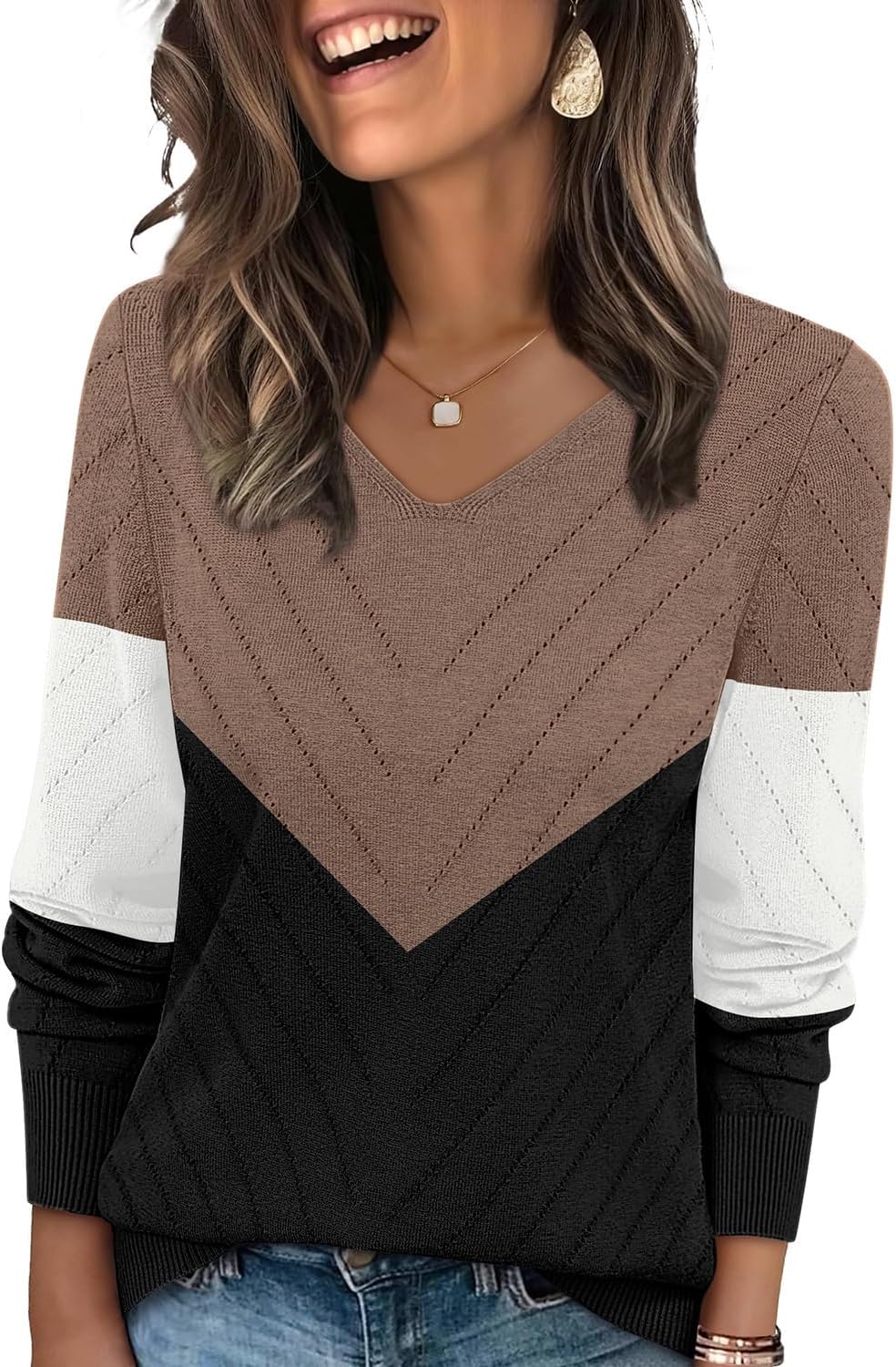 WIHOLL Sweaters for Women V Neck Casual Knit Long Sleeve Tops Lightweight Pullover Clothes Fall Fashion Outfits 2026