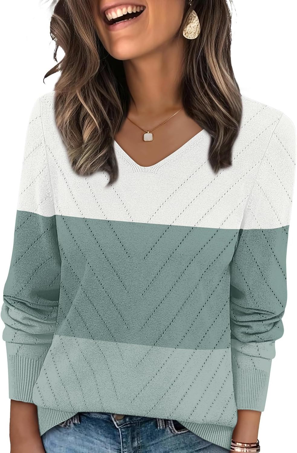 WIHOLL Sweaters for Women V Neck Casual Knit Long Sleeve Tops Lightweight Pullover Clothes Fall Fashion Outfits 2026