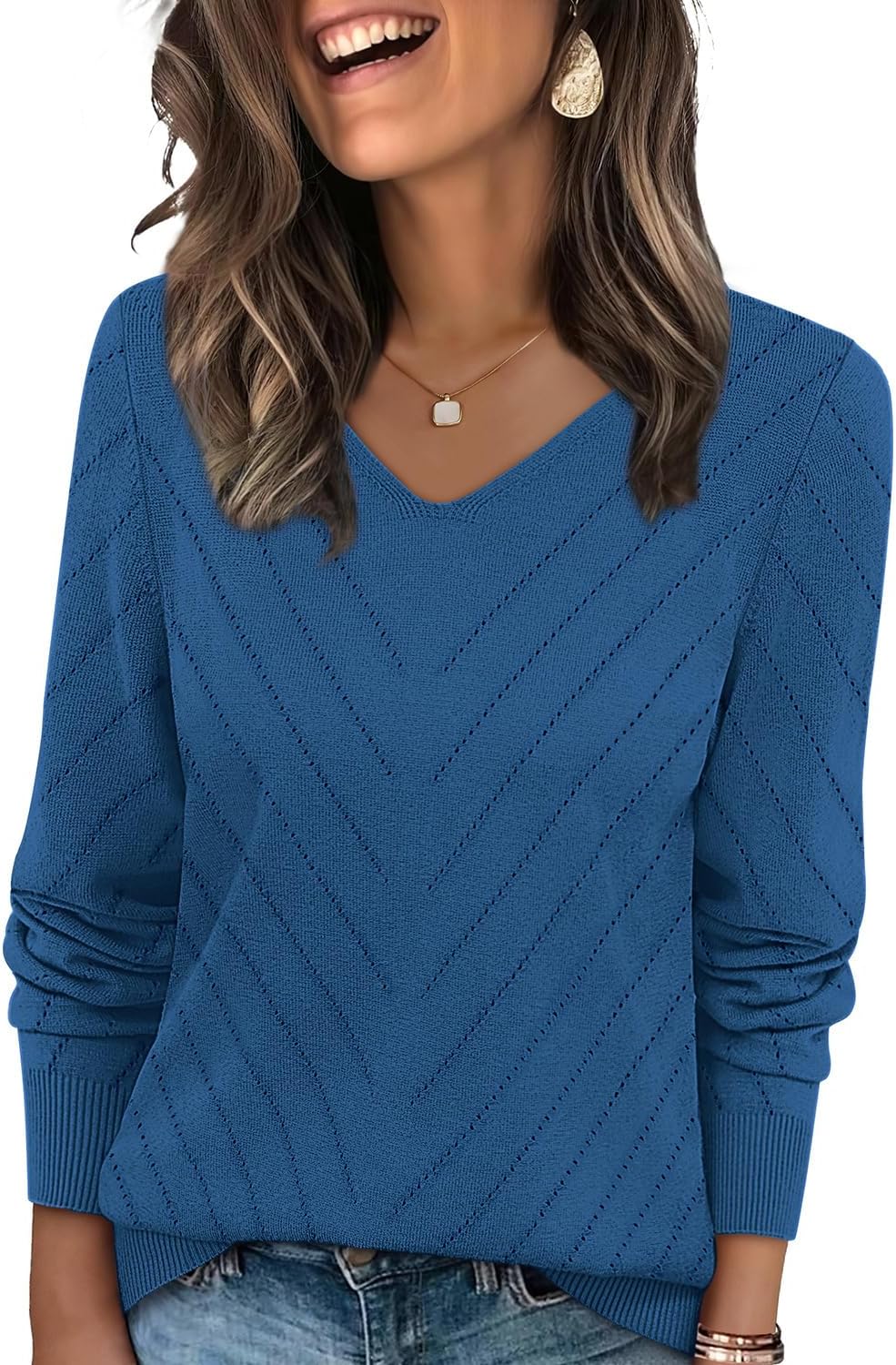 WIHOLL Sweaters for Women V Neck Casual Knit Long Sleeve Tops Lightweight Pullover Clothes Fall Fashion Outfits 2026