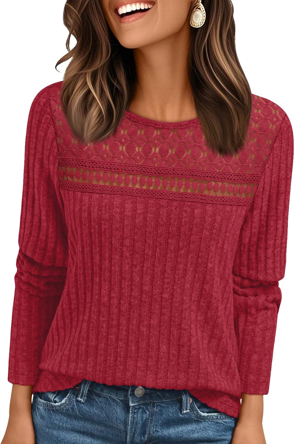 AUTOMET Womens Lace Long Sleeve Shirt Fall Top Fashion Dreesy Casual Tunic Sweaters Mesh Clothes Trendy Work Cute Outfits