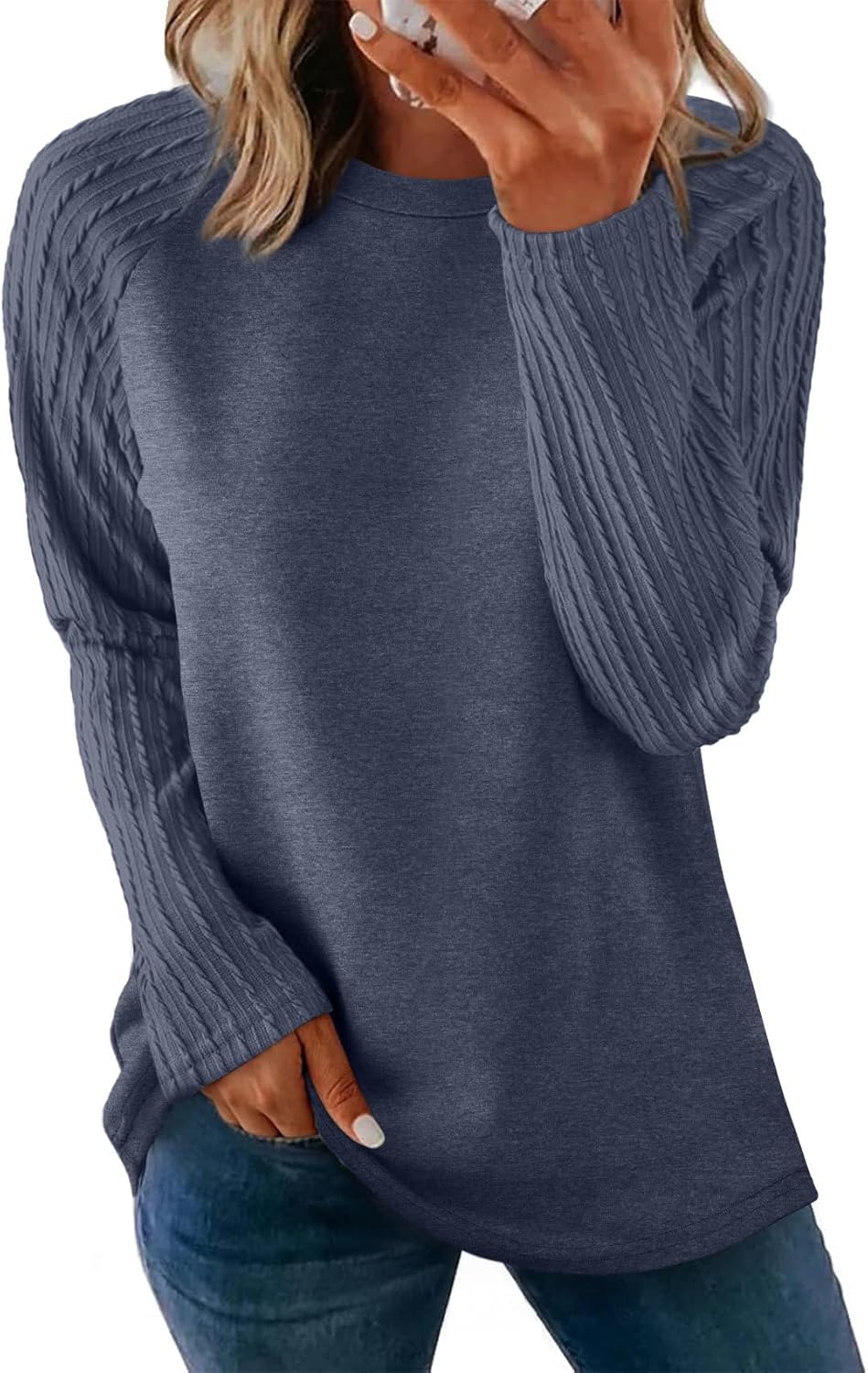 OFEEFAN Long Sleeve Shirts for Womens Fall Fashion 2025 Crewneck Oversized Sweatshirt Tunic Tops to Wear with Leggings