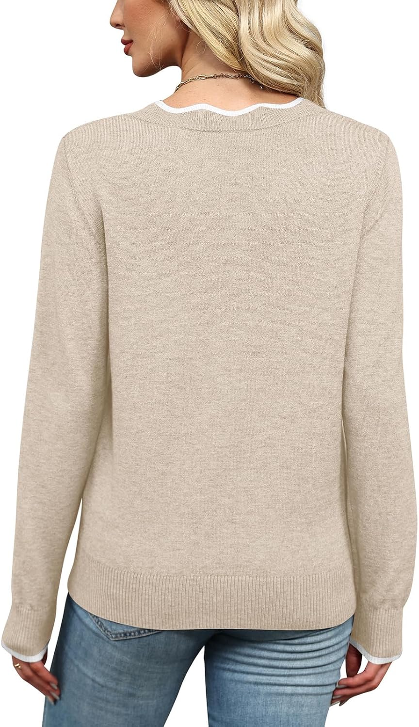 OFEEFAN Womens V Neck Sweaters Pullover Cozy Lightweight Sweaters Long Sleeve Tops Fall Outfits 2025