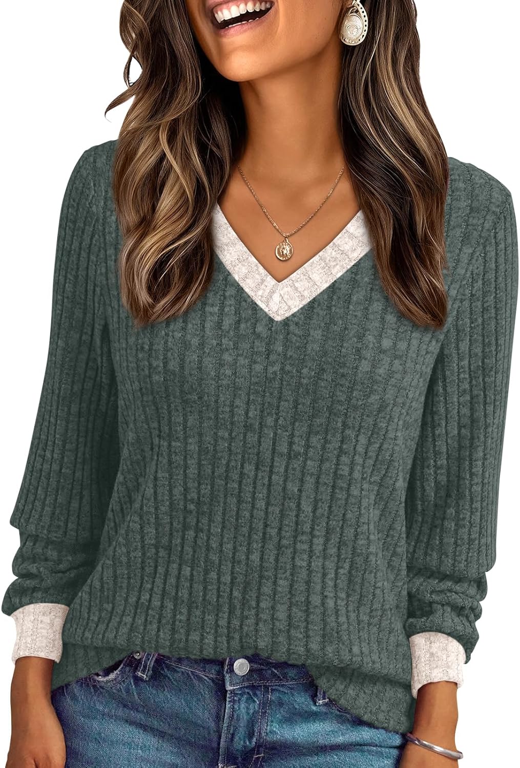 AUTOMET Womens V Neck Long Sleeve Shirt Fall Fashion Tops Tunic Dressy Casual Sweater Clothes Cute Trendy Work Outfits 2026