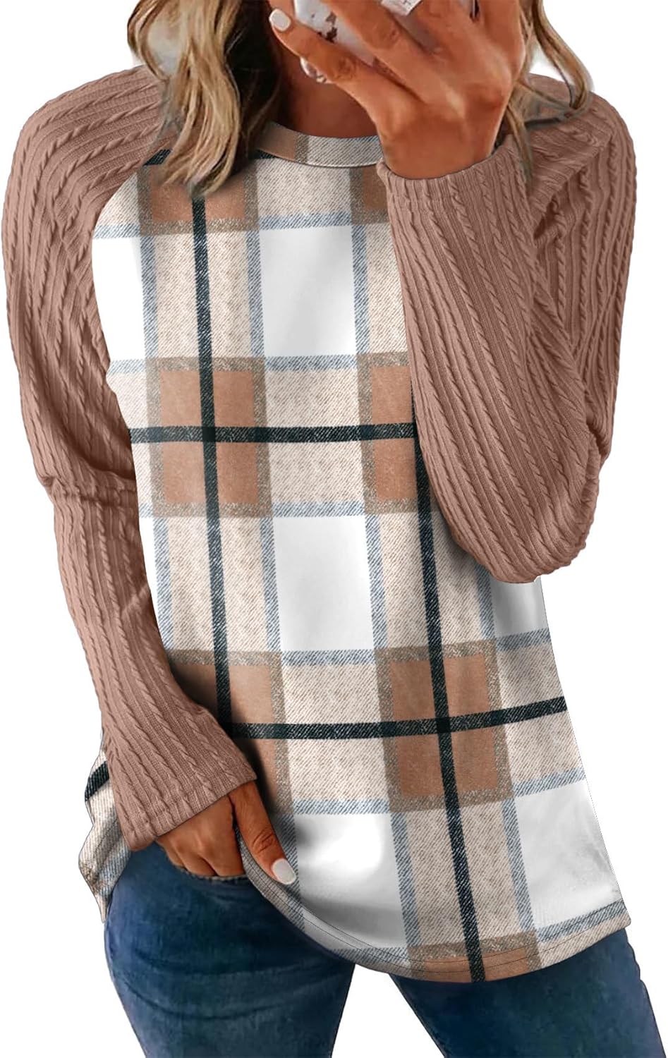 OFEEFAN Long Sleeve Shirts for Womens Fall Fashion 2025 Crewneck Oversized Sweatshirt Tunic Tops to Wear with Leggings