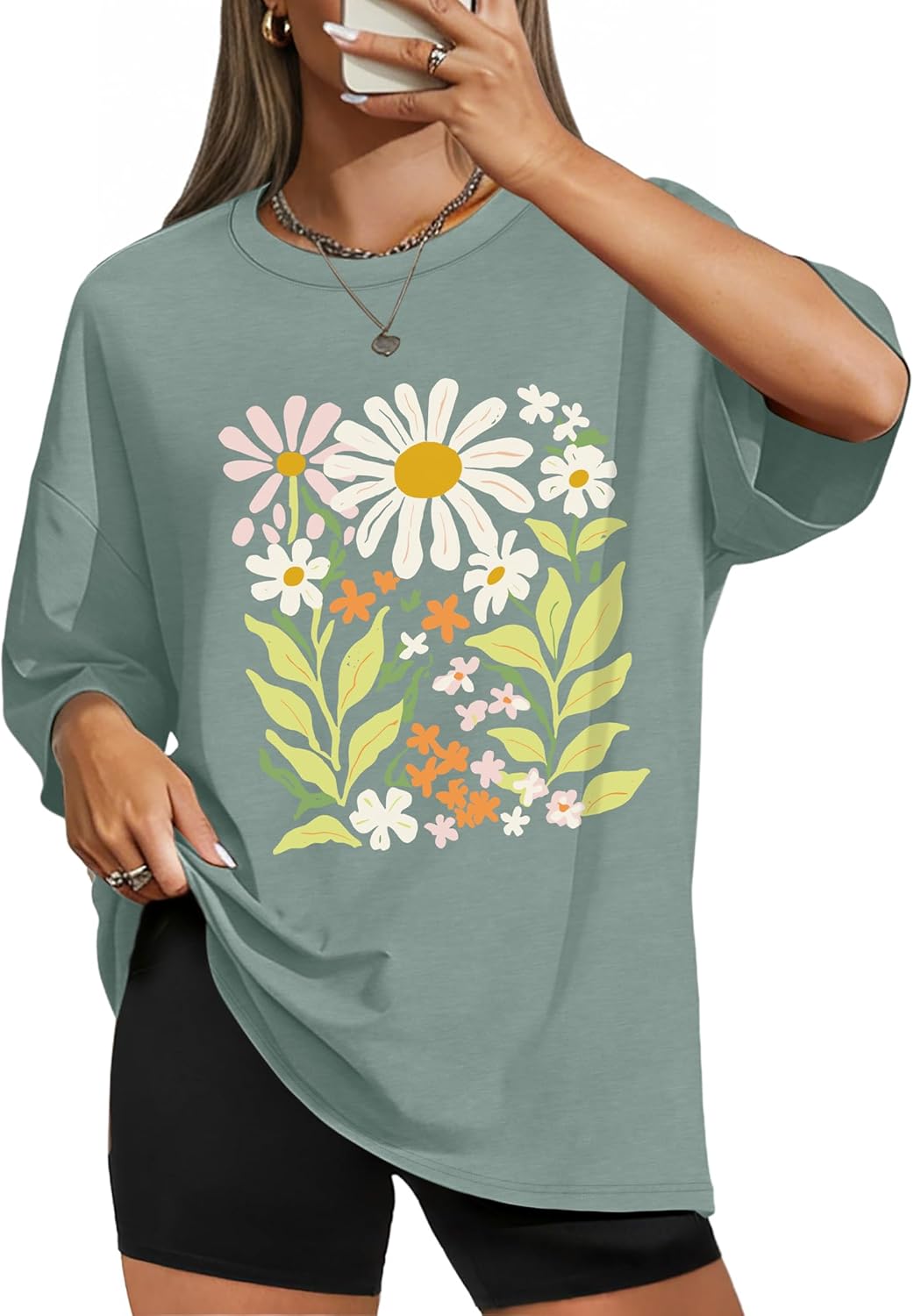 WIHOLL Oversized Tshirts for Women Summer Crew Neck Short Sleeve Graphic Tees Casual Loose Fit Workout Tops 2026