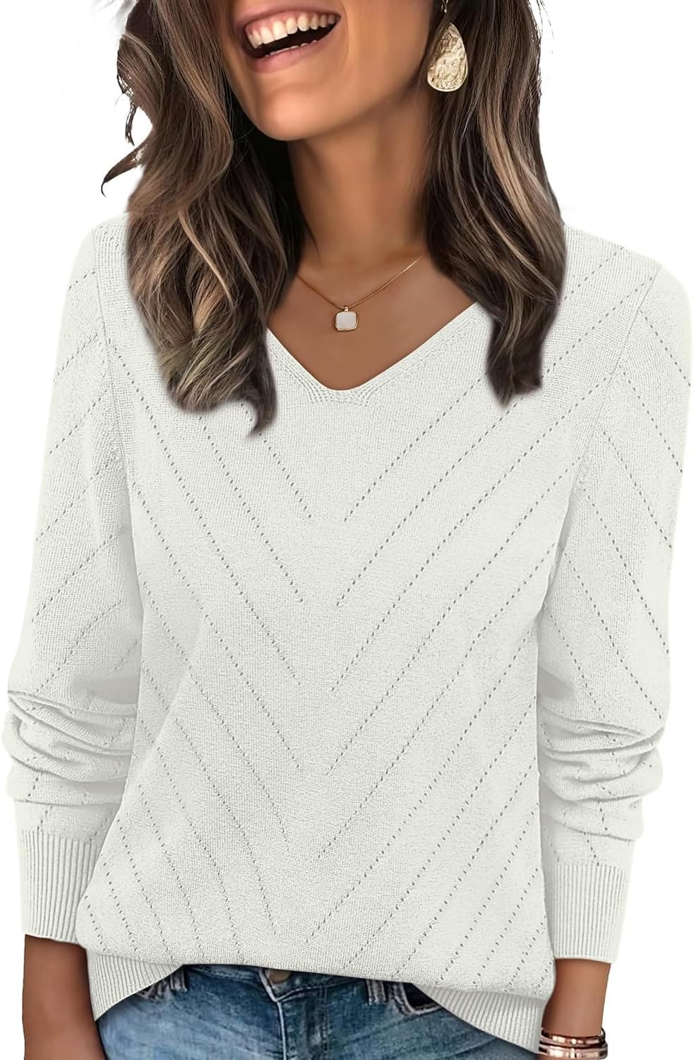 WIHOLL Sweaters for Women V Neck Casual Knit Long Sleeve Tops Lightweight Pullover Clothes Fall Fashion Outfits 2026
