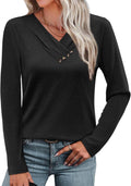 WIHOLL Long Sleeve Shirts for Women Fall Outfits V Neck T Shirts Button Down Tunic Tops Fashion Clothing