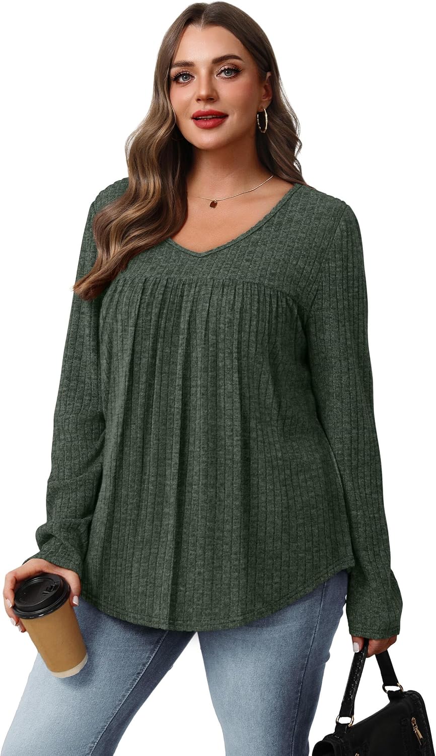 WIHOLL Long Sleeve Shirts for Women V Neck Lightweight Sweaters Casual Tunic Tops Outfits Fall Fashion Clothes 2025