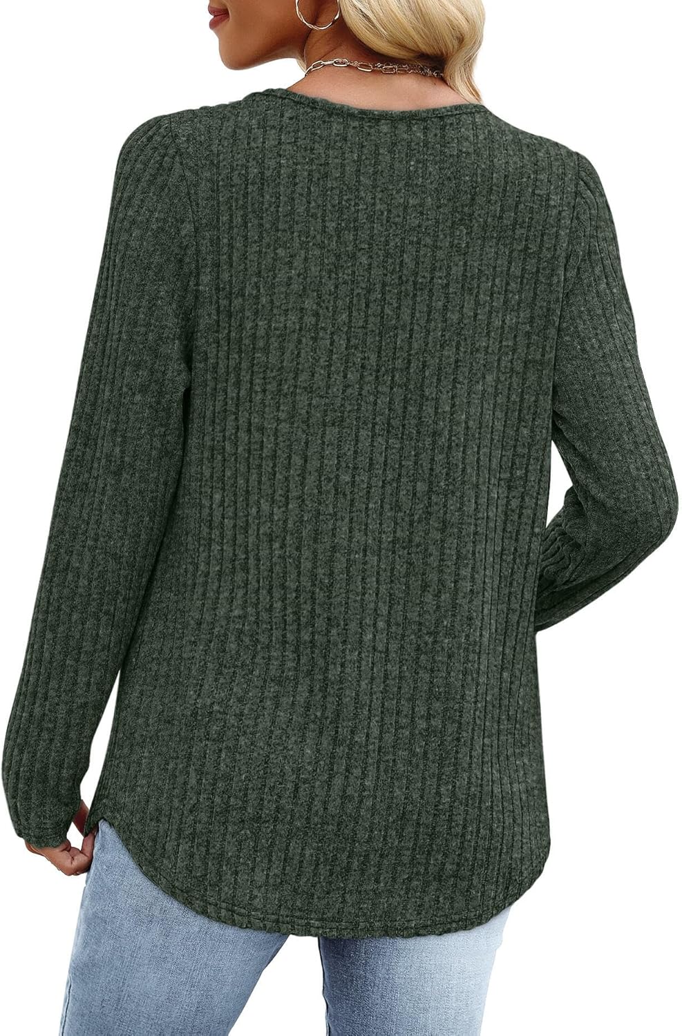 WIHOLL Long Sleeve Shirts for Women V Neck Lightweight Sweaters Casual Tunic Tops Outfits Fall Fashion Clothes 2025