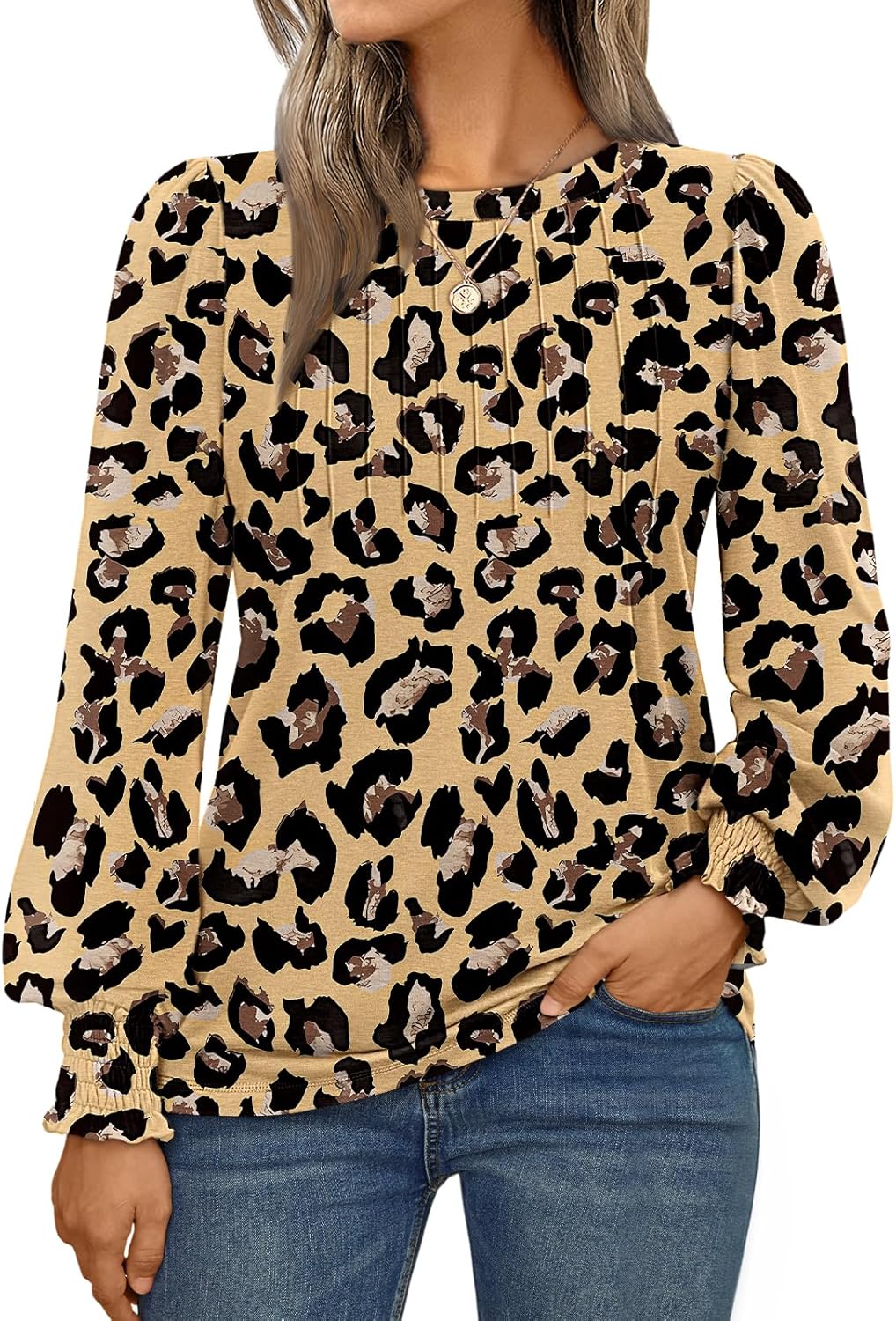 AUTOMET Long Sleeve Shirts Womens Pleated Business Casual Blouses with Smocked Cuffs