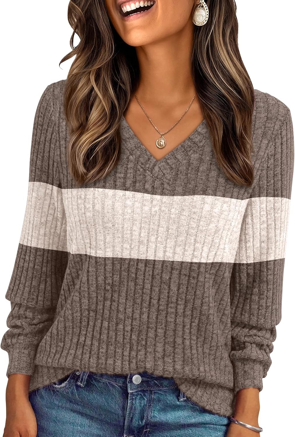 AUTOMET Womens V Neck Long Sleeve Shirt Fall Fashion Tops Tunic Dressy Casual Sweater Clothes Cute Trendy Work Outfits 2026