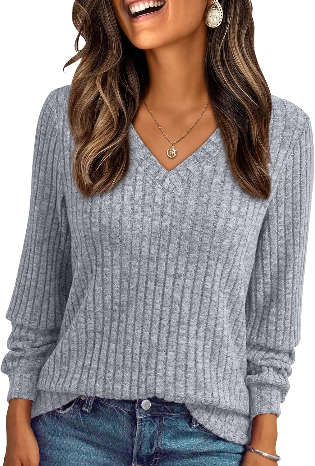 AUTOMET Womens V Neck Long Sleeve Shirt Fall Fashion Tops Tunic Dressy Casual Sweater Clothes Cute Trendy Work Outfits 2026