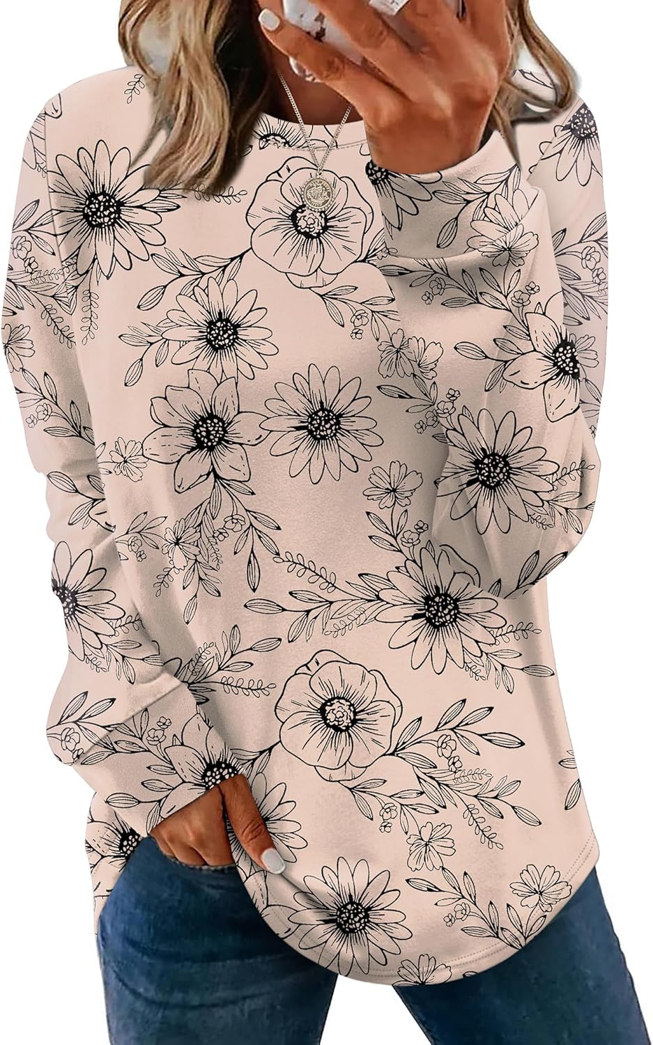 WIHOLL Sweatshirt for Women Crewneck Long Sleeve Shirts Curved Hem Lightweight Sweaters Fall Clothes 2025