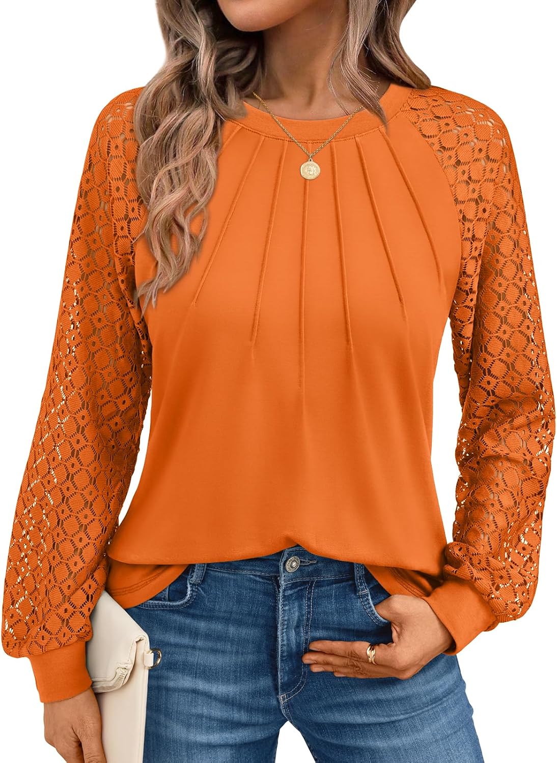 AUTOMET Womens Long Sleeve Shirts Pleated Lace Tops Fall Fashion Outfits Business Casual Blouses