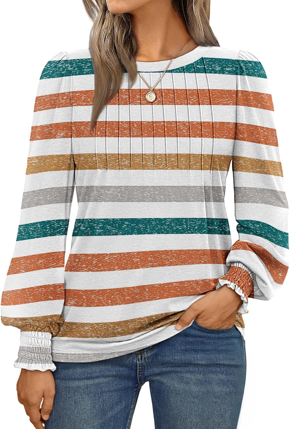 AUTOMET Long Sleeve Shirts Womens Pleated Business Casual Blouses with Smocked Cuffs