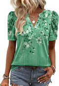 Zeagoo Women Blouses Puff Short Sleeve Tops V Neck Dressy Casual Spring Shirts Boho Floral Cute Clothes 2026