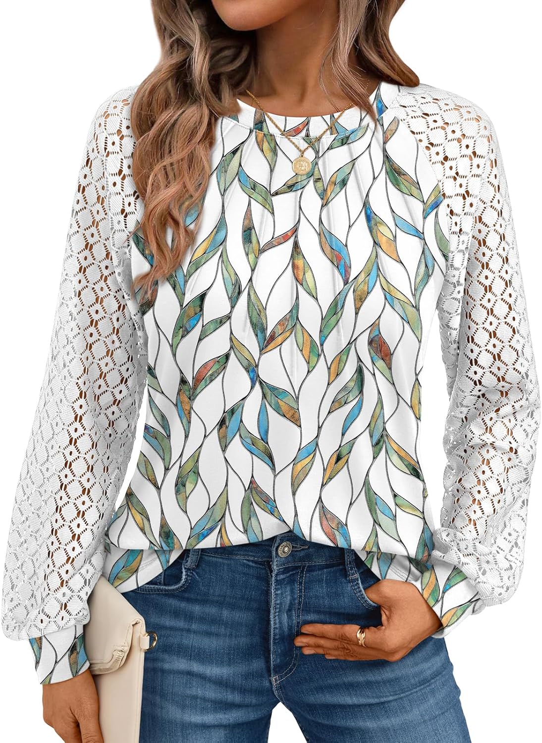 AUTOMET Womens Long Sleeve Shirts Pleated Lace Tops Fall Fashion Outfits Business Casual Blouses