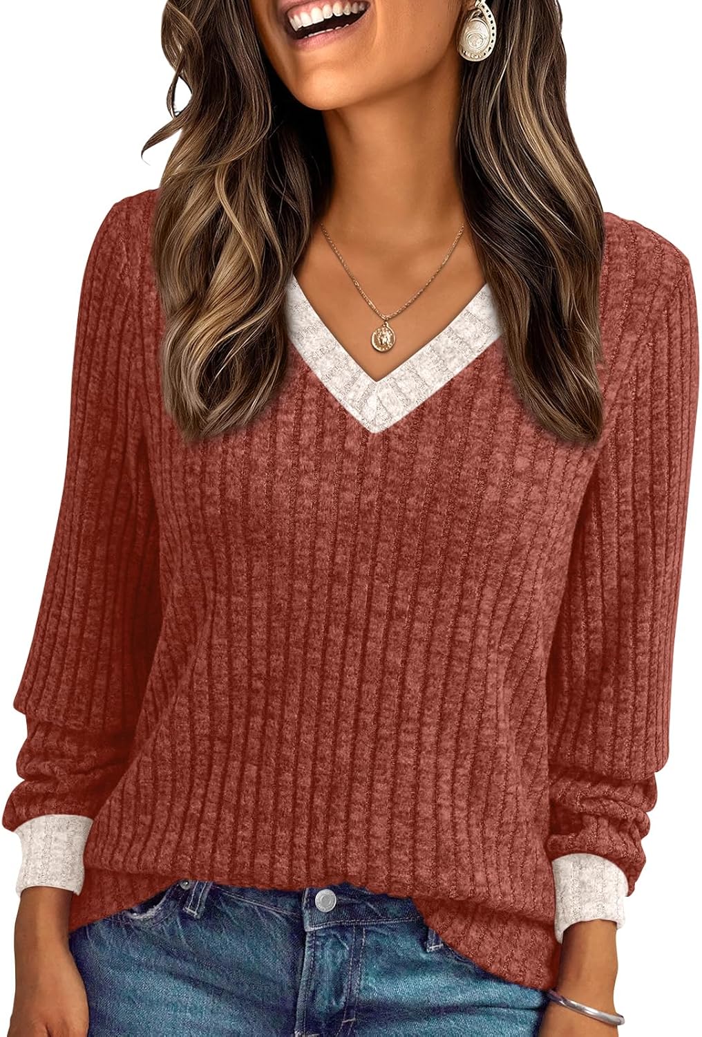 AUTOMET Womens V Neck Long Sleeve Shirt Fall Fashion Tops Tunic Dressy Casual Sweater Clothes Cute Trendy Work Outfits 2026