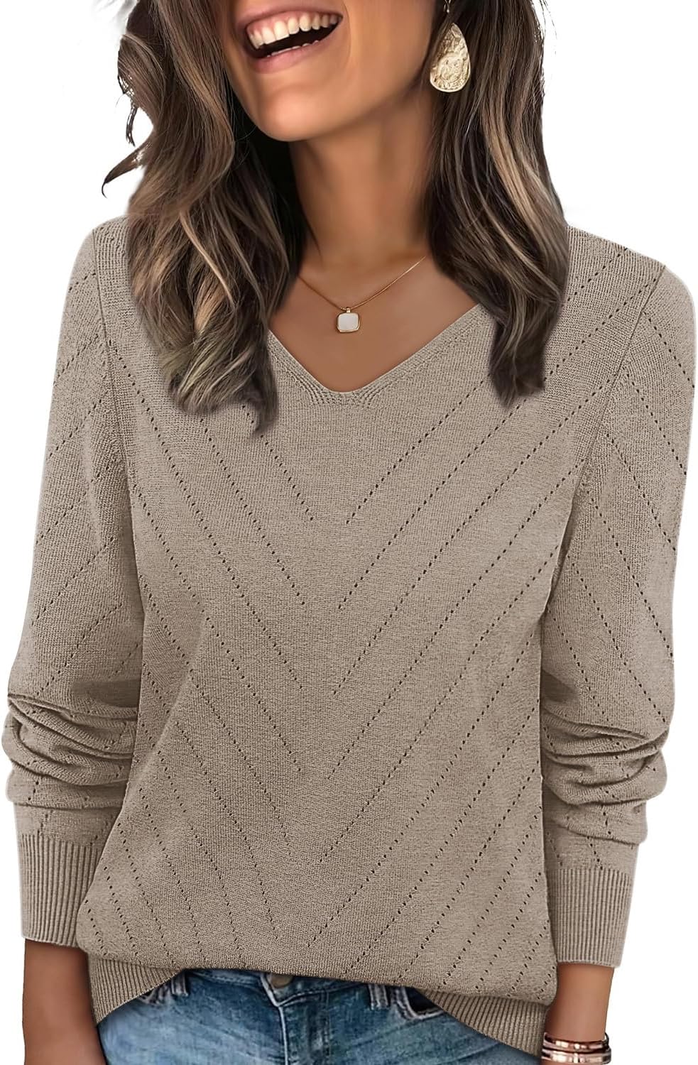 WIHOLL Sweaters for Women V Neck Casual Knit Long Sleeve Tops Lightweight Pullover Clothes Fall Fashion Outfits 2026