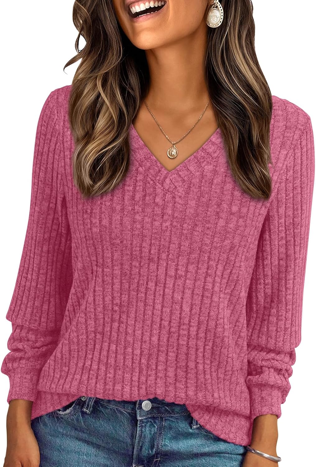 AUTOMET Womens V Neck Long Sleeve Shirt Fall Fashion Tops Tunic Dressy Casual Sweater Clothes Cute Trendy Work Outfits 2026