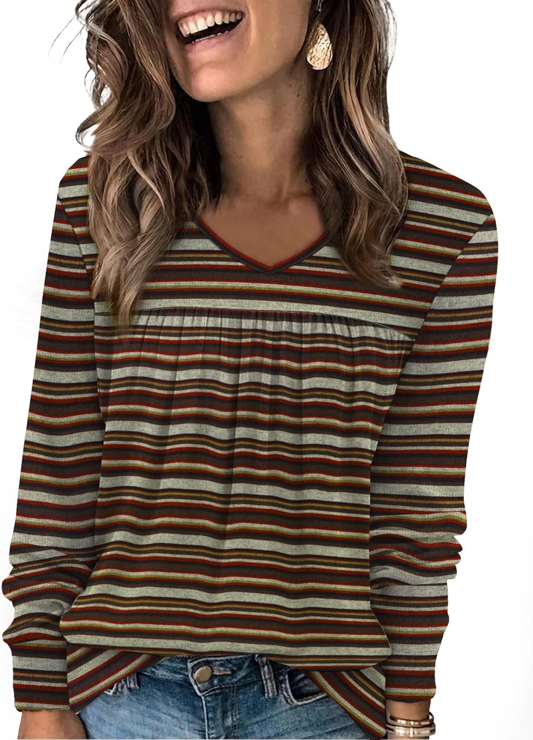 WIHOLL Long Sleeve Shirts for Women V Neck Lightweight Sweaters Casual Tunic Tops Outfits Fall Fashion Clothes 2025