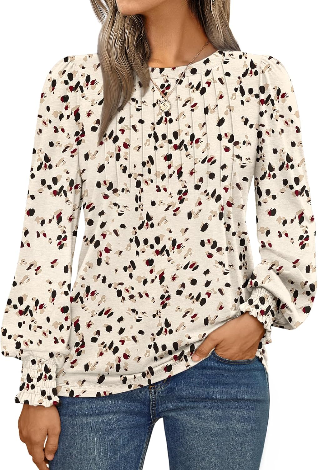 AUTOMET Long Sleeve Shirts Womens Pleated Business Casual Blouses with Smocked Cuffs