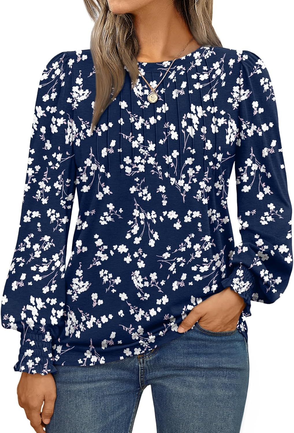 AUTOMET Long Sleeve Shirts Womens Pleated Business Casual Blouses with Smocked Cuffs