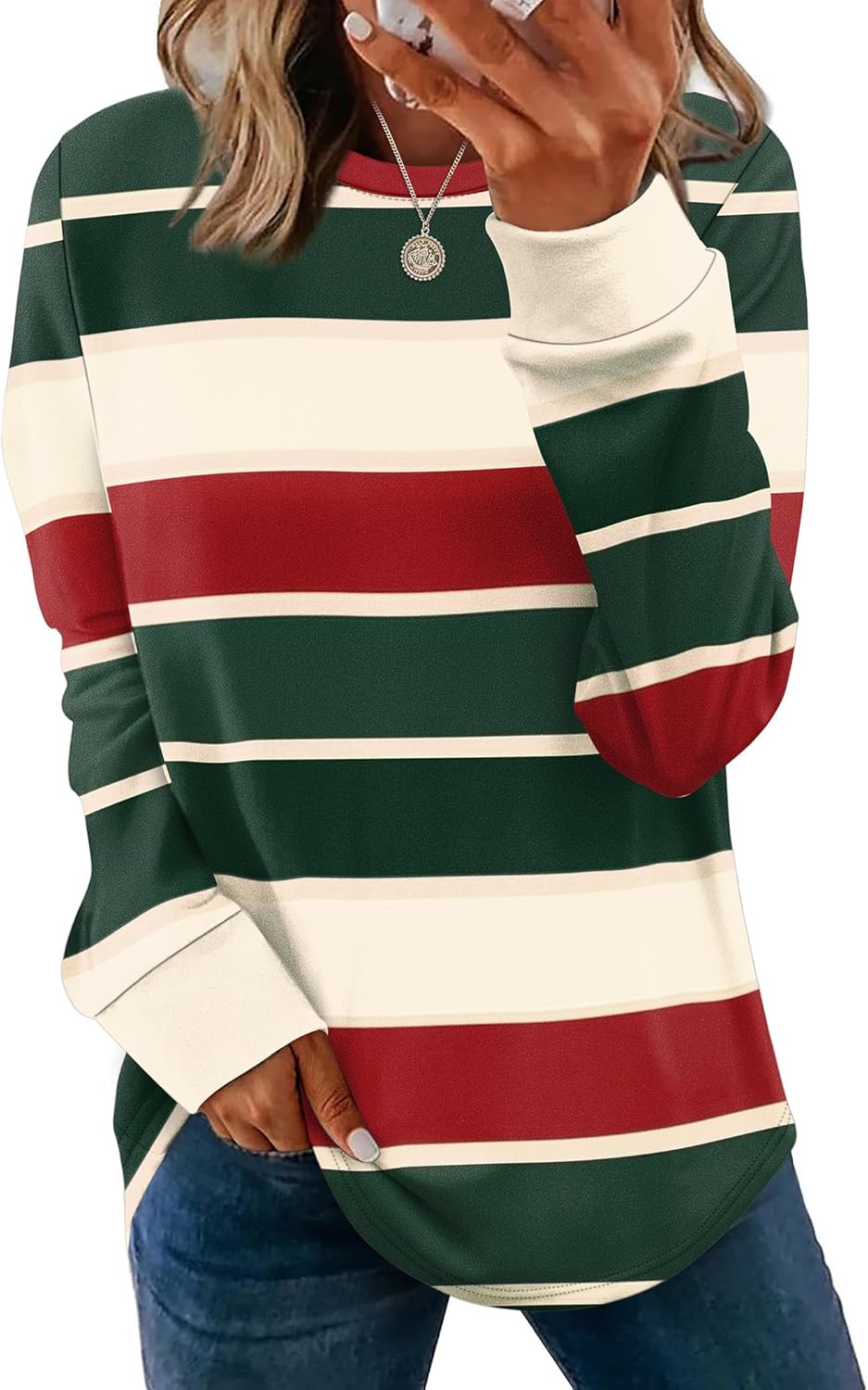 WIHOLL Sweatshirt for Women Crewneck Long Sleeve Shirts Curved Hem Lightweight Sweaters Fall Clothes 2025