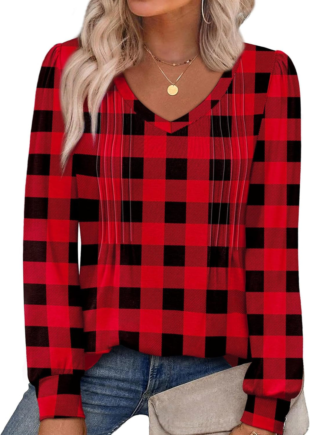 Alaroo Womens Long Sleeve Shirts Pleated V Neck Curved Hem Fall Winter Tunic Tops Blouses Print