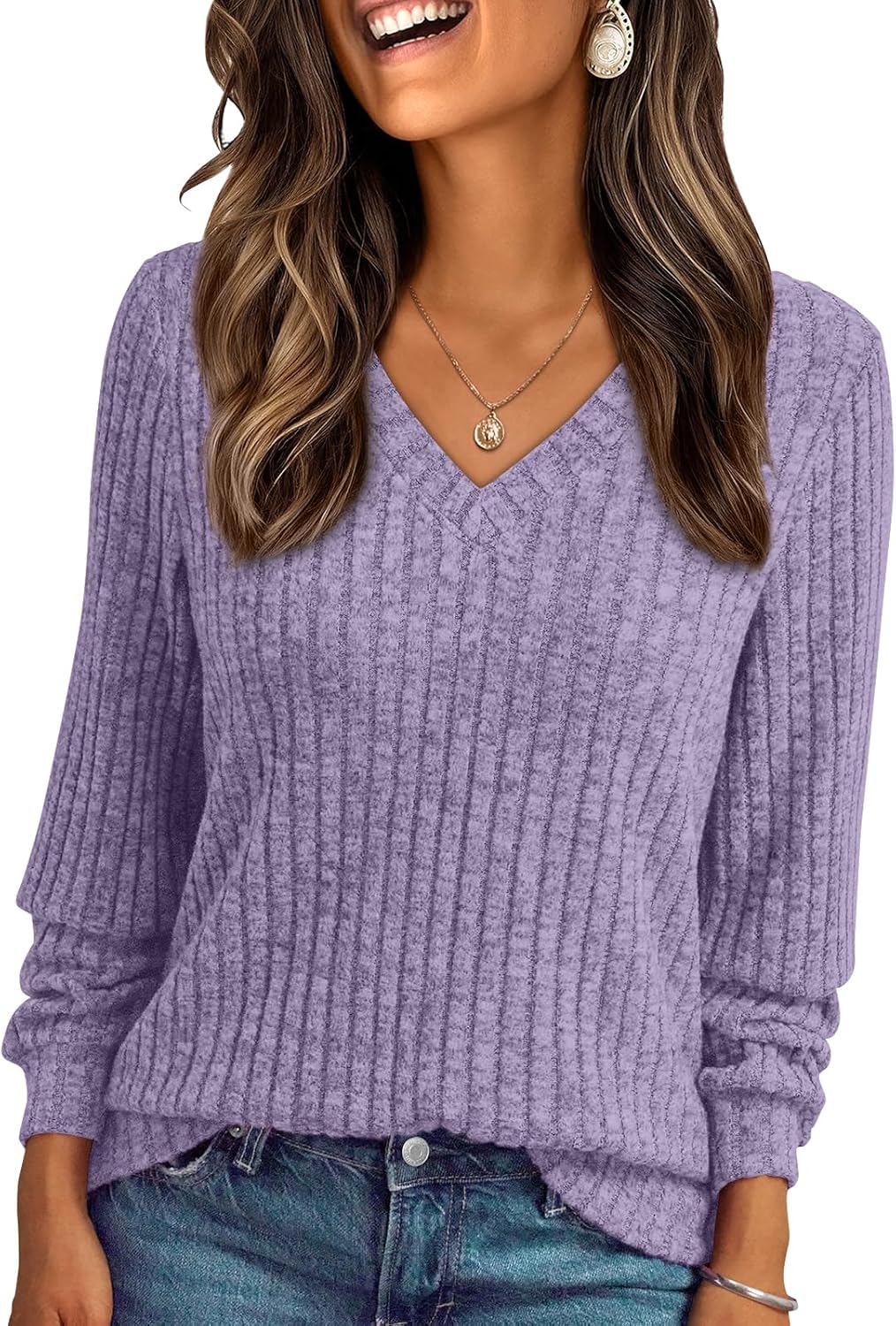 AUTOMET Womens V Neck Long Sleeve Shirt Fall Fashion Tops Tunic Dressy Casual Sweater Clothes Cute Trendy Work Outfits 2026