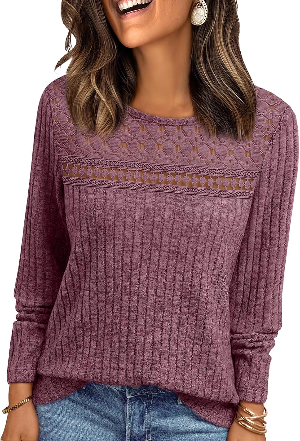 AUTOMET Womens Lace Long Sleeve Shirt Fall Top Fashion Dreesy Casual Tunic Sweaters Mesh Clothes Trendy Work Cute Outfits