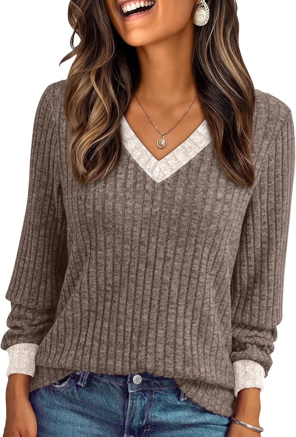 AUTOMET Womens V Neck Long Sleeve Shirt Fall Fashion Tops Tunic Dressy Casual Sweater Clothes Cute Trendy Work Outfits 2026