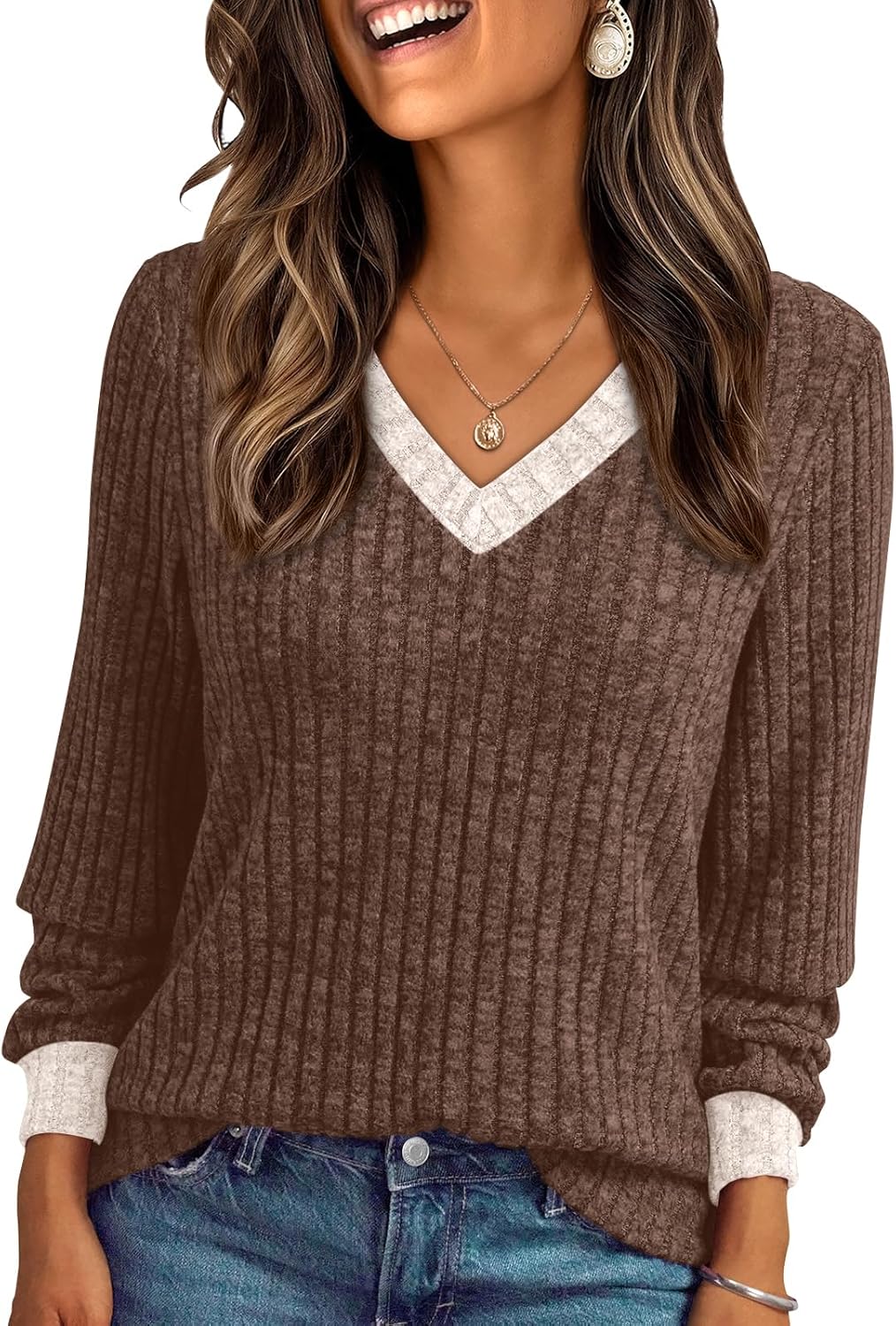 AUTOMET Womens V Neck Long Sleeve Shirt Fall Fashion Tops Tunic Dressy Casual Sweater Clothes Cute Trendy Work Outfits 2026