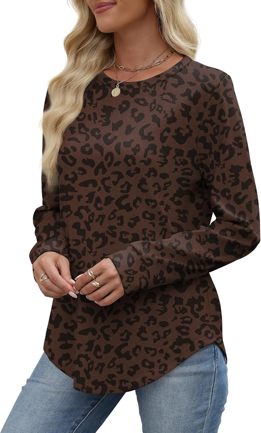 WIHOLL Sweatshirt for Women Crewneck Long Sleeve Shirts Curved Hem Lightweight Sweaters Fall Clothes 2025