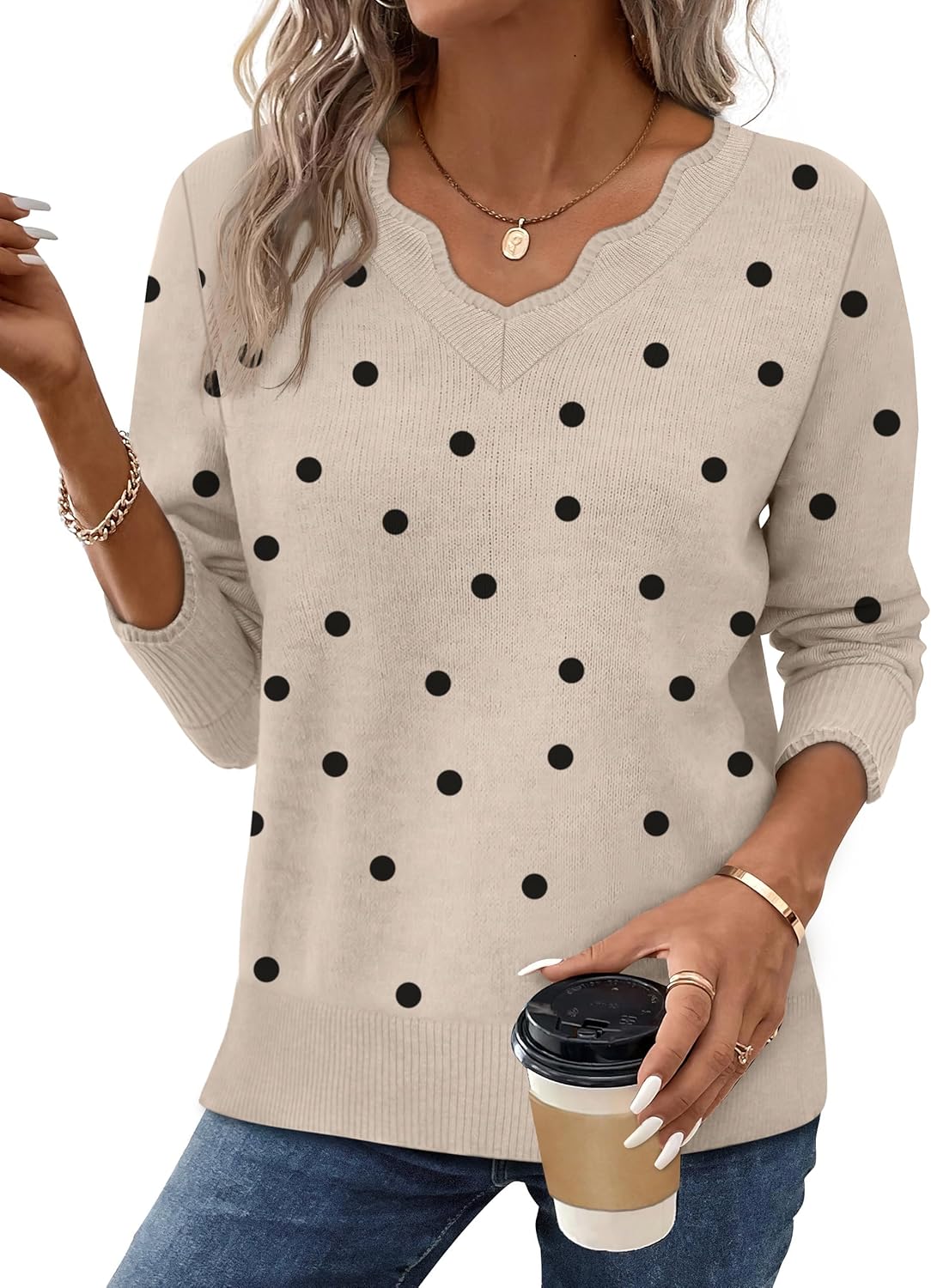 OFEEFAN Womens V Neck Sweaters Pullover Cozy Lightweight Sweaters Long Sleeve Tops Fall Outfits 2025