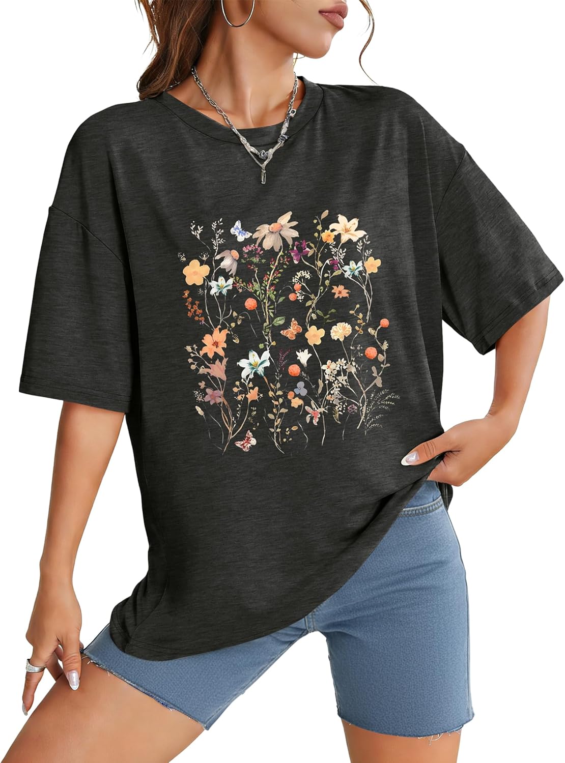 WIHOLL Oversized Tshirts for Women Summer Crew Neck Short Sleeve Graphic Tees Casual Loose Fit Workout Tops 2026