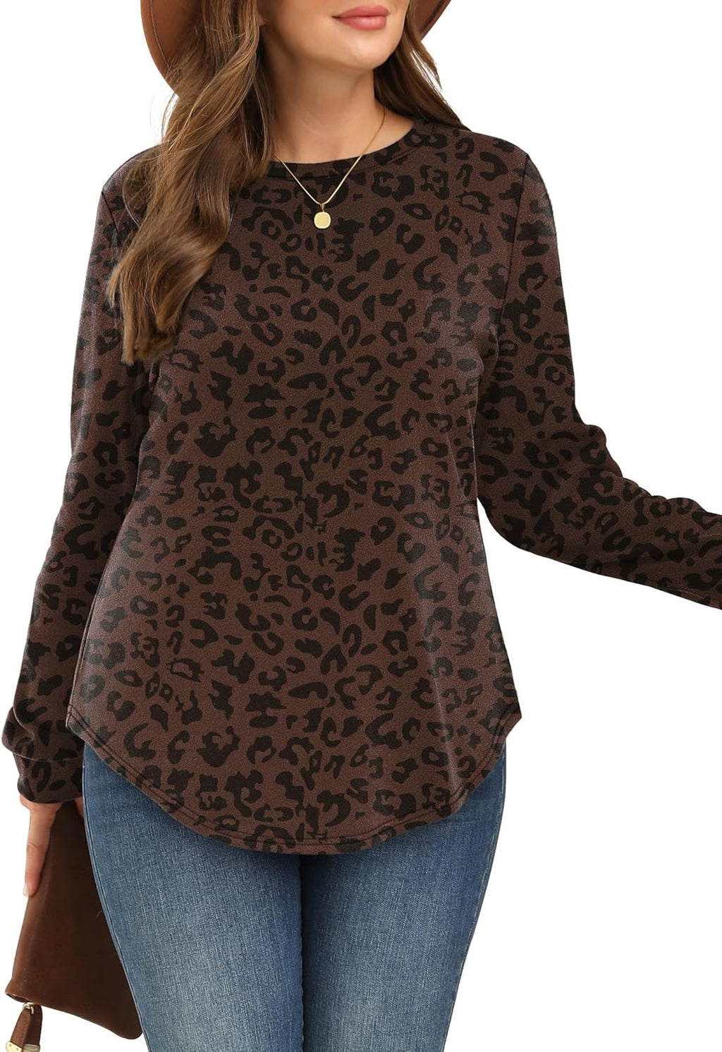 WIHOLL Sweatshirt for Women Crewneck Long Sleeve Shirts Curved Hem Lightweight Sweaters Fall Clothes 2025