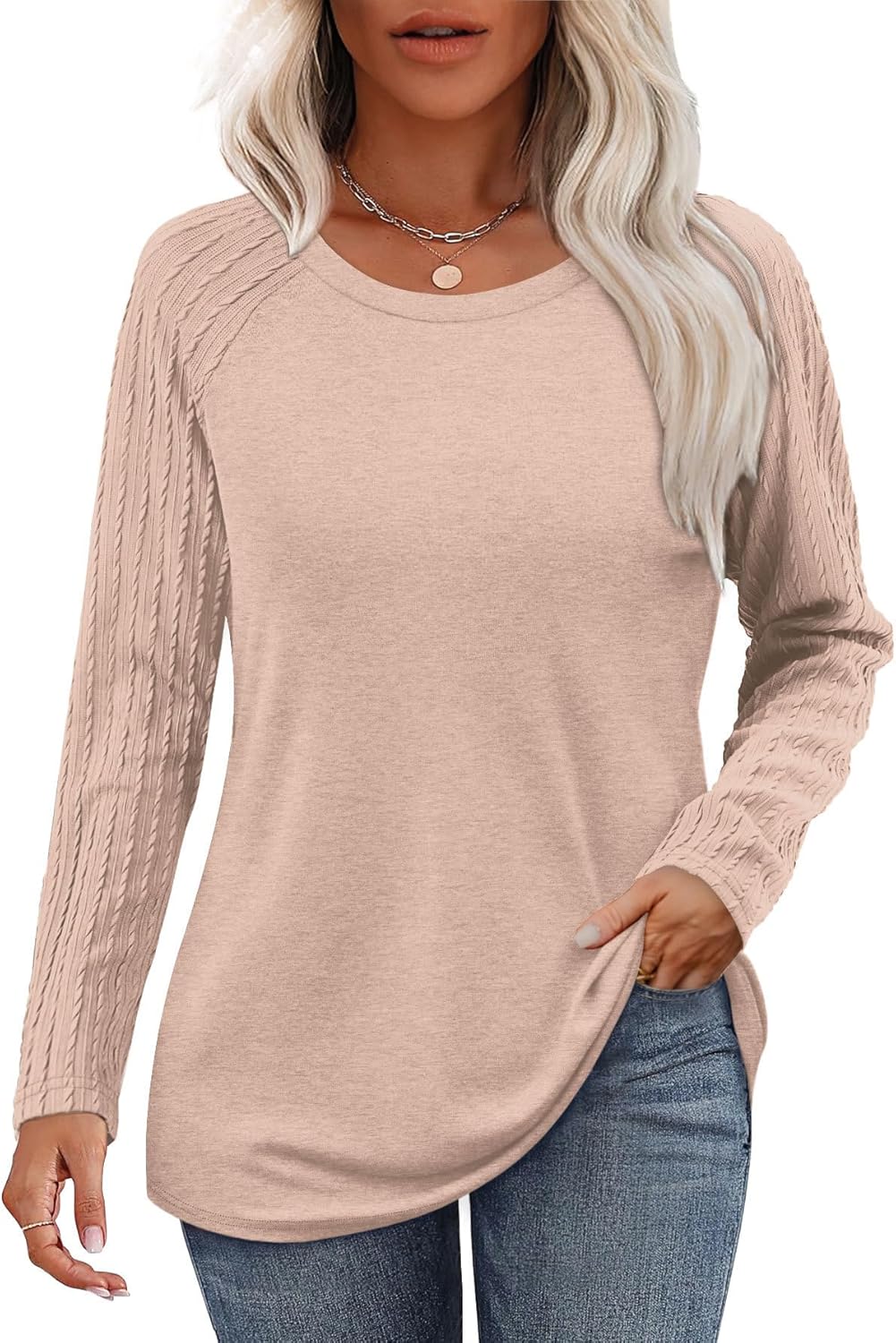 OFEEFAN Long Sleeve Shirts for Womens Fall Fashion 2025 Crewneck Oversized Sweatshirt Tunic Tops to Wear with Leggings