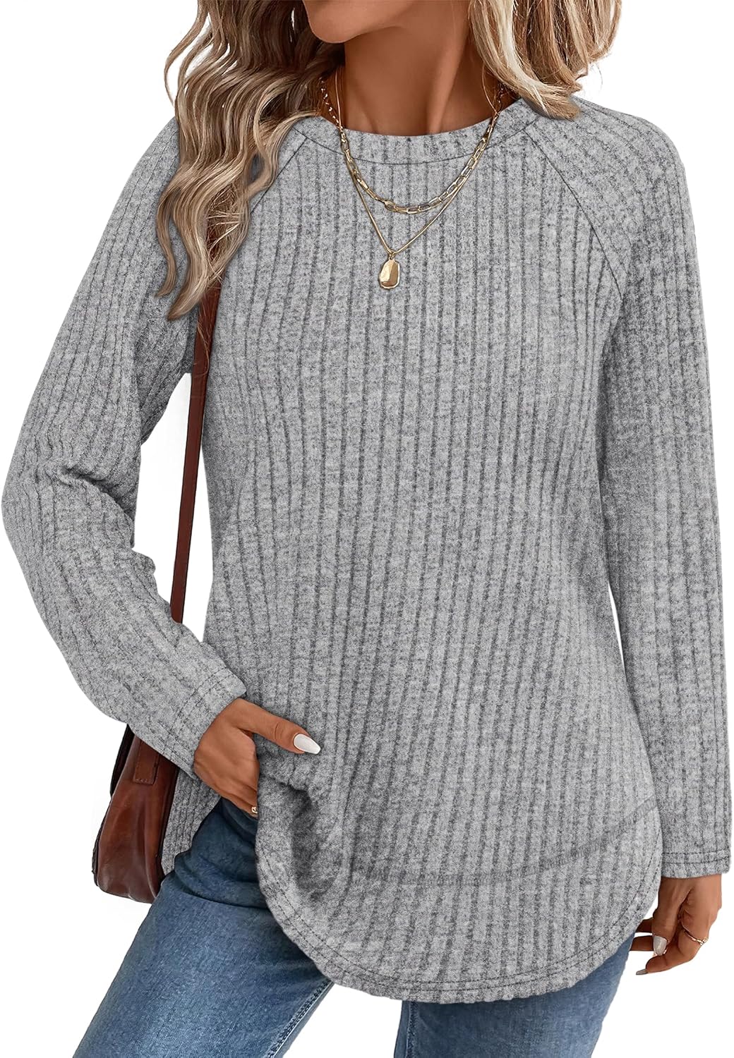 WIHOLL Long Sleeve Shirts for Women Fall Sweaters 2025 Lightweight Casual Tunic Tops Loose Fit Winter Clothing S-2XL